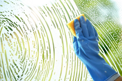 Cleaning technician inspecting carpet cleaning equipment before use