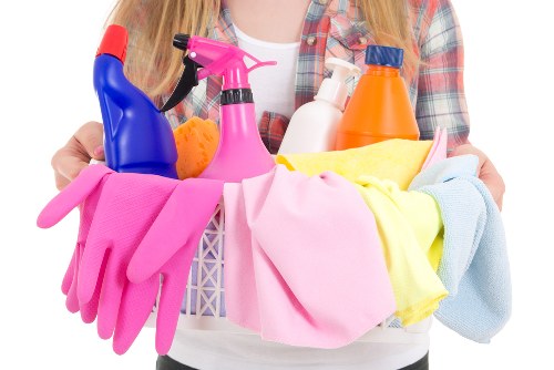 Final safety check on carpet cleaning tools and workspace