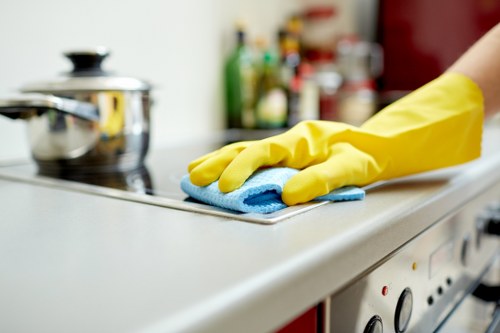 Professional cleaning team servicing a Waterloo office workspace